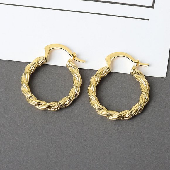 #NEW 925 Sterling Silver Round Braided Hoop Earrings - Picture 4 of 6